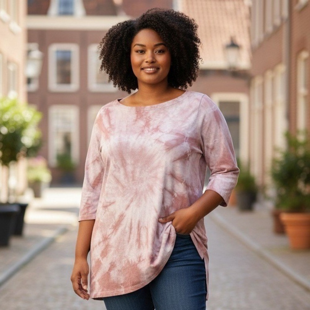 Kelleydeeee OG Mauve Tie Dye Cotton Tunic Top 3/4 Sleeve Plus Size M 14/16